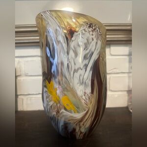 Heavy bespoke  Glass Vase coffee cream & spice colored swirls